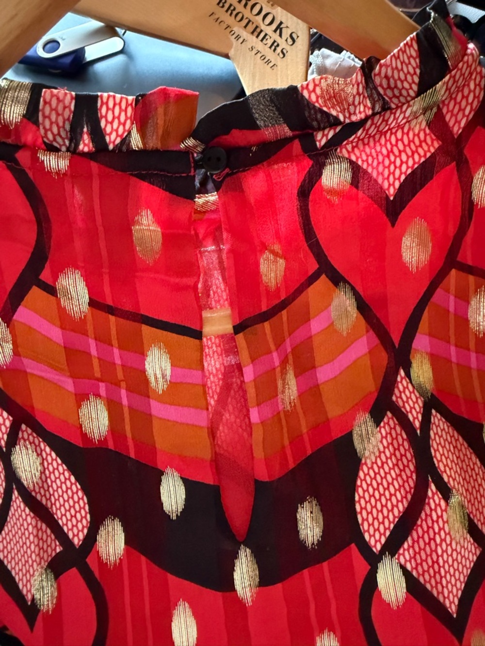 Joie Red Pink and Black Printed Long-Sleeve Blouse - Picture 3 of 4